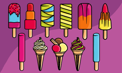 Summer ice lollie & ice cream vector icon/logo pack/set/bundle
