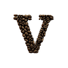 Letter V coffee bean font. alphabet lettering. 3D Rendering