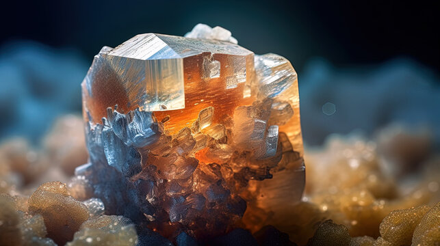 Cordierite crystal. Raw gem. Macro photography of a mineral. Generative AI