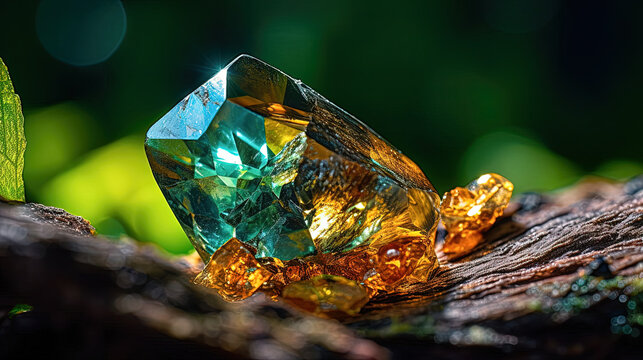 Raw uncut Canasite crystal. Close up of a green precious gemstone. Generative AI