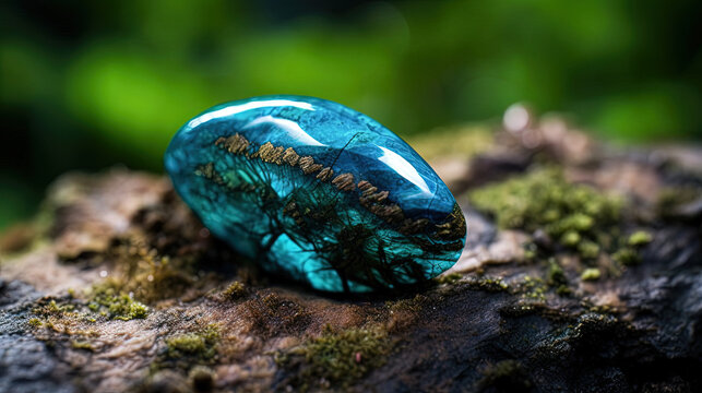 Chrysocolla gem. Rare crystal in nature. Polished blue mineral. Generative AI