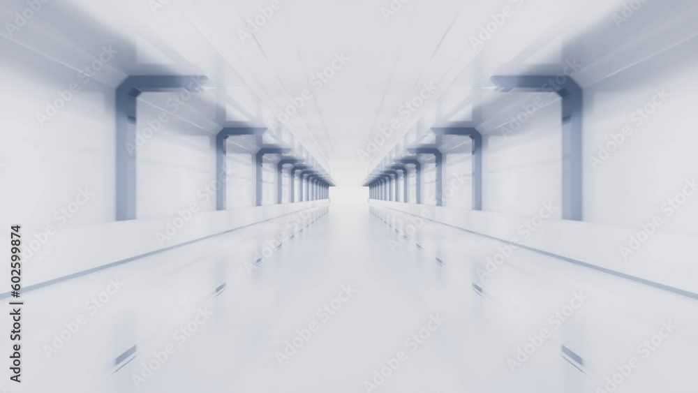 Poster white empty tunnel, futuristic tunnel, 3d rendering.