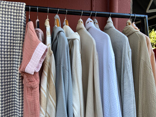 Clothes On a Rack, Stylish cloth on hangers, Clothing store, collection, indoors