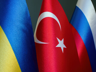 Near the flags of Ukraine, Turkey and Russia.
