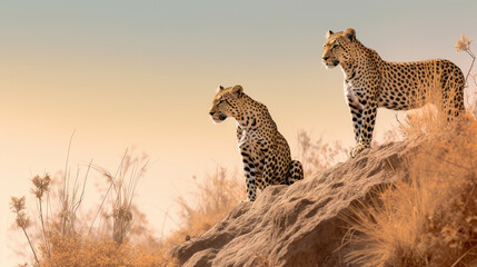 A leopard in the wild is looking at the camera