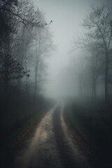Fototapeta na wymiar Foggy road in the winter morning generative AI