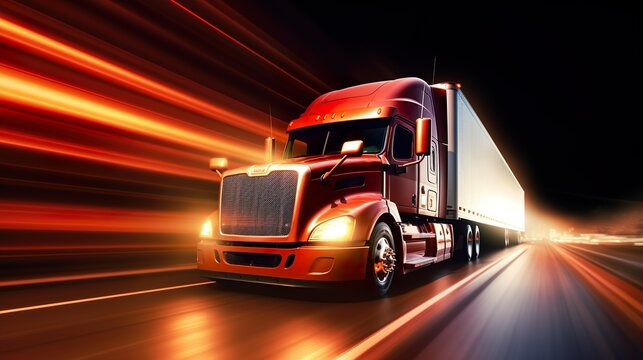 Truck on the road with trailing light made with AI generative technology