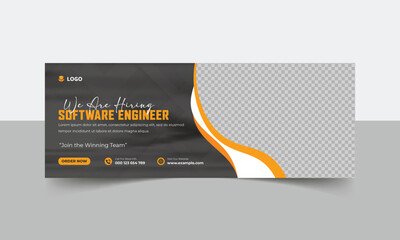 Obraz premium Banner design for we are hiring a software engineer, software engineer hiring facebook cover template design, We are hiring social media cover design, job vacancy banner