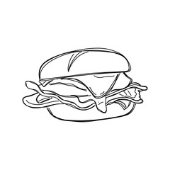 Bacon, egg and cheese english muffin. Vector hand drawn illustration.