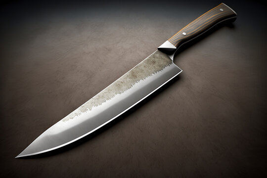 Chef kitchen knife. Sharp kitchen knife on dark background. Generative AI.