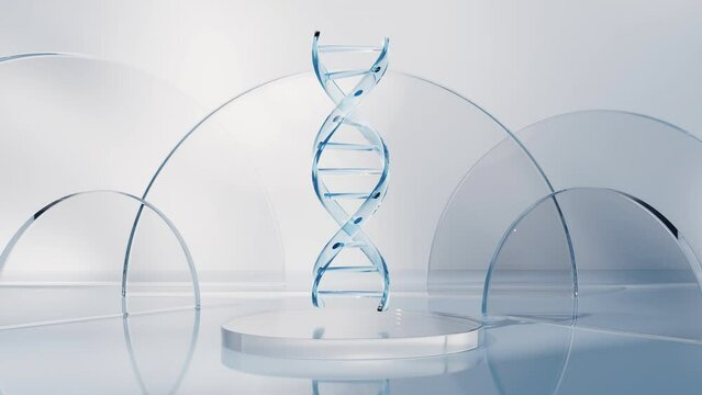 DNA with glass geometry background, 3d rendering.