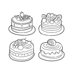 Four different bento cakes. Hand drawn vector illustration.