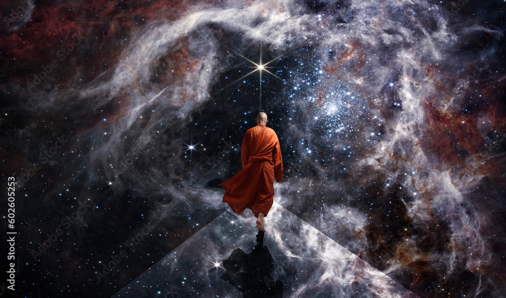Canvas Prints buddhist monk looking at the universe. ai generative