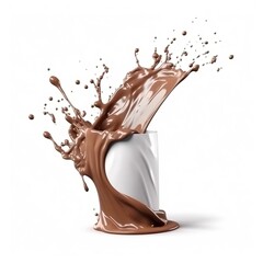 Isolated Chocolate Milk Splash on White. Generative AI