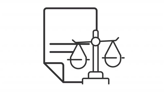 Tax law icon animation. Animated line tax form and scales of justice. Financial advisor. Government regulation. Loop HD video with alpha channel, transparent background. Outline motion graphic