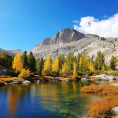 Obraz premium fall lake in the mountains, landscape scenic view - by generative ai