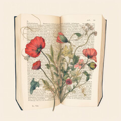 open book floral poetry, paper art literature and flower - by generative ai