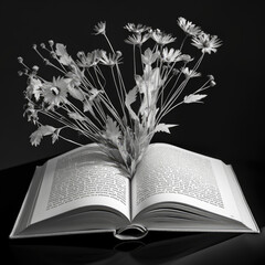 blooming poetry book and flowers paper art - by generative ai - obrazy, fototapety, plakaty