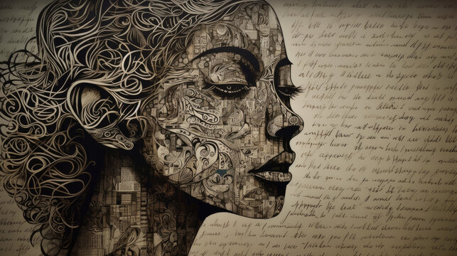 lady poetry, poems and paper art concept art - by generative ai