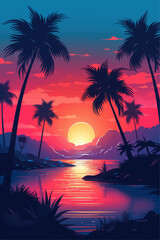 A beach in the evening. Vector landscape illustration background.
