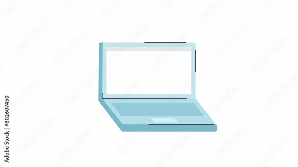 Poster animated laptop with blank screen. flat cartoon style icon 4k video footage for web design. floating