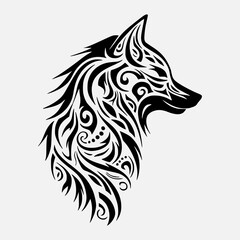 Obraz premium Ornate Wolf Tribal Tattoo Style | Generative AI