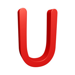 Red alphabet letter u in 3d rendering for education concept