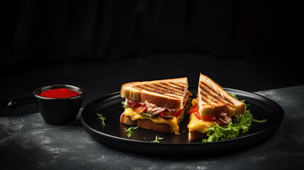 Club sandwich on black  background