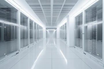 Computer data center room facility with server raks. Storage solutions. cloud storage servers. Generative Ai - obrazy, fototapety, plakaty