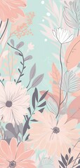 Beautiful pastel floral illustration background,  vertical  wallpaper. Generative Ai