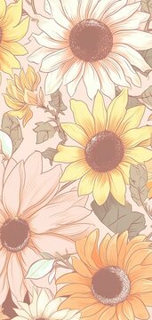 Beautiful sunflowers wallpaper background illustration. Generative Ai