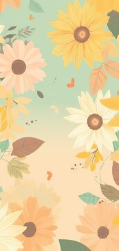 Beautiful sunflowers wallpaper background illustration. Generative Ai