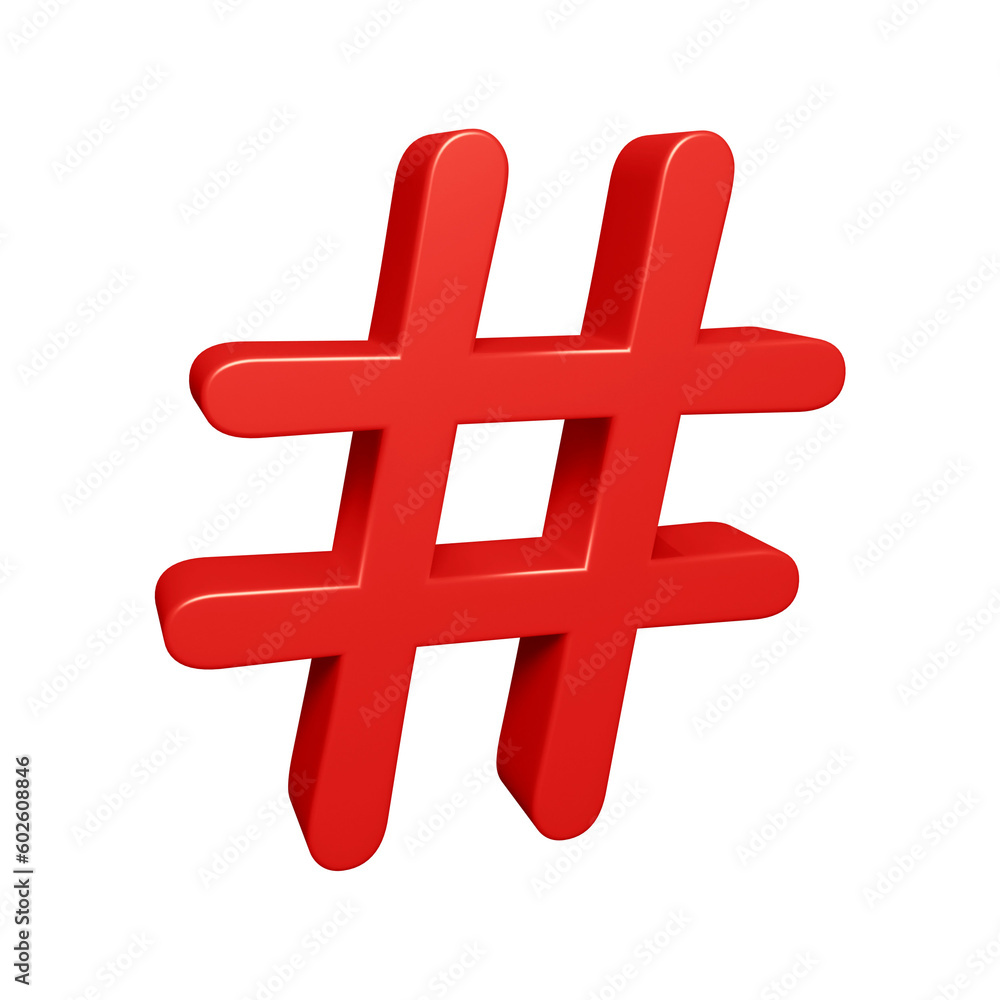 Poster red hashtag symbol or icon design in 3d rendering