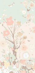Beautiful pastel floral illustration background,  vertical  wallpaper. Generative Ai