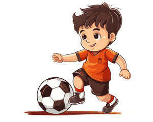 happy child playing football on transparent background, children's illustration . generative ai technology