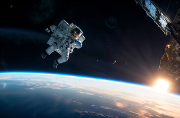 Obraz na płótnie Canvas astronaut spaceship and earth ai generated
