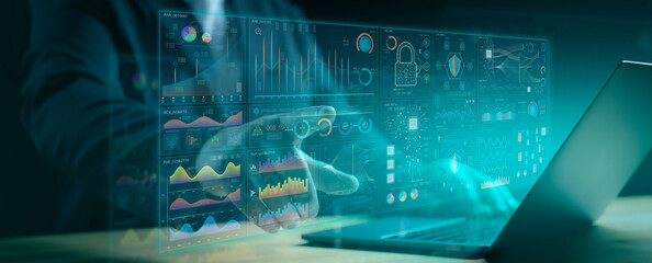 Finance business investment strategy competition, investment security data analytic artificial intelligence futuristic graph chart stock exchange data finance symbol screen