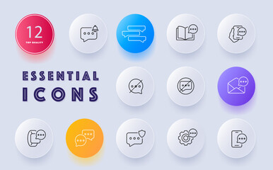 Online communication icon set. Social networking, messaging apps. Online communities. Neomorphism style. Vector line icon for Business and Advertising
