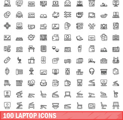 100 laptop icons set. Outline illustration of 100 laptop icons vector set isolated on white background