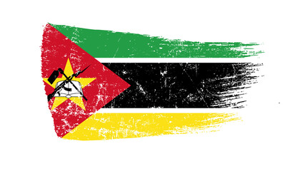 Mozambique Flag Designed in Brush Strokes and Grunge Texture - obrazy, fototapety, plakaty