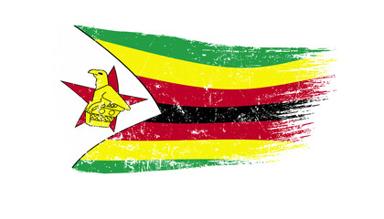 Zimbabwe Flag Designed in Brush Strokes and Grunge Texture