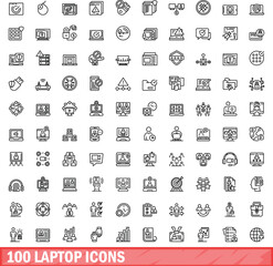 100 laptop icons set. Outline illustration of 100 laptop icons vector set isolated on white background