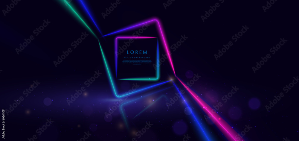 Aufkleber abstract technology futuristic neon color square lines background with dot lighting effect.