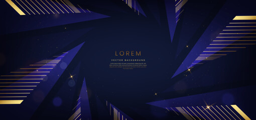 Luxury triangle elegant blue on dark blue background with golden lines and light effect and bokeh with copy space for text. Template award design.