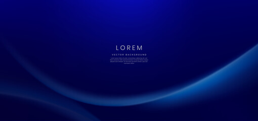 Elegant light blue curved line on dark blue background copy space for text. Luxury design style.