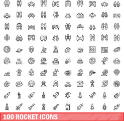 100 rocket icons set. Outline illustration of 100 rocket icons vector set isolated on white background