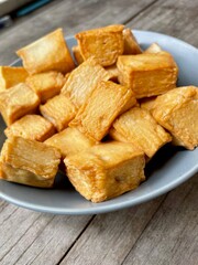 Tofu on wood background Chinese food