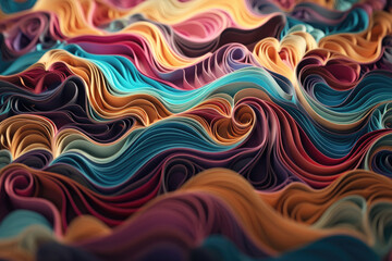 Fototapeta premium Colorful pattern with color waves illustration background. Wall mural in the interior, textiles, fabric background. Generative AI