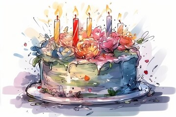 birthday cake with candles -Ai