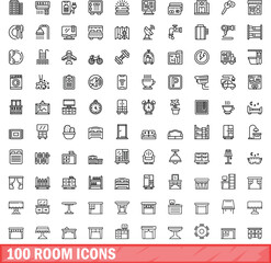 100 room icons set. Outline illustration of 100 room icons vector set isolated on white background